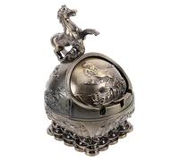 Ciieeo Cenicero Retro de Mesa con Tapa a Prueba de Viento, Acabado en Bronce Envejecido, Diseño Vintage con Figura de Caballo, Adecuado para Decoración de Interiores y Exteriores,