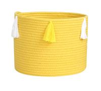 Ciieeo Cesta de Almacenamiento Trenzada de Algodón Amarillo Caja Organizadora Multiusos para Hogar Contenedor para Objetos Varios Que Ahorra Espacio