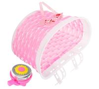 Ciieeo Cesta de Bicicleta Scooter, Cesta Delantera Rosa de Mimbre con Timbre, Accesorios para Ciclismo Infantil, Contenedor Frontal Resistente y Práctico, 2 Piezas