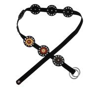 Ciieeo Cinturón Ancho Vintage para Mujer Estilo Western Hebilla de Disco Metálico Negro Cinturón Ajustable para Jeans y Vestidos Accesorio Retro Bohemio de Cintura