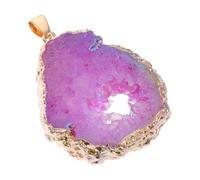 Ciieeo Colgante de Rebanada de Ágata Natural Brillante en Rosa Fucsia Borde Electrochapado en Oro, Accesorio DIY para Joyería Artesanal, Decoración para Collares y Manualidades