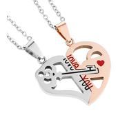 Ciieeo Collar de Pareja Acero Inoxidable Diseño de Corazón Bordado y Llave Obsequio de San Valentín para Parejas Enamoradas