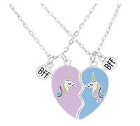 Ciieeo Collar para Niña Colgante de Corazón y Unicornio Conjunto 2 Piezas de Cadena de Aleación Segura para Mejores Amigas Obsequio Amistad Cumpleaños y Uso Diario