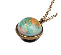 Ciieeo Collar Retro de Acero Inoxidable Mapa del Mundo, Colgante Vintage Luminoso para Mujer y Hombre, Joyería de Vidrio Resistente para Uso Diario y Viajes