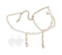 Ciieeo Correas Desmontables para Tacones Altos Cadena de Perlas y Gemas Correas de Tobillo Ajustables para Zapatos Accesorio Anti-Deslizante para Tacones Sueltos Diseño Dorado