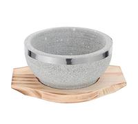 Ciieeo Cuenco De Piedra Coreano De 7 Pulgadas con Bandeja De Madera para Bibimbap Sopa Estofado Mantiene Calor Cocina Tradicional Protege Mesa