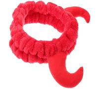 Ciieeo Diadema de Maquillaje de Felpa Roja para Mujer, Diadema de Cuerno Suave para Cuidado Piel, Banda Cabello de Spa, Accesorio Antideslizante para Lavado Facial