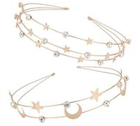 Ciieeo Diademas de Cristal Multicapa 2 Piezas Estrella y Luna Tamaño Único para Mujer y Niña en Bodas y Fiestas de Cumpleaños