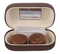 Ciieeo Estuche para Lentes de Contacto Doble Anillo de Goma Antileak, Diseño Vintage Madera Piel Sintética, Tamaño Grande, Color Marrón Oscuro, Portátil para Viaje y Uso Diario