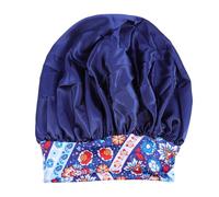 Ciieeo Gorro para Dormir Grande Estampado Floral de Satén Color Azul Oscuro, Gorro de Ducha Elástico Multiusos, Diadema Envoltura Cabello, Cuidado y Protección Capilar