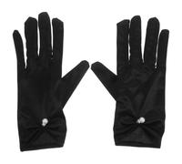 Ciieeo Guantes de Novia Cortos de Satén, Guantes de Boda Cortos de Satén, 1 Par, Negros, Perla, Suaves y Cómodos, para Banquete y Fiesta del Té
