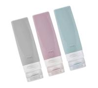 Ciieeo Juego de 3 Botellas de Viaje de Silicona y Plástico de 60ml para Champú y Loción Control Preciso de Dosis, Versátiles y Chic para Artículos de Tocador