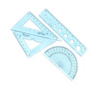 Ciieeo Juego de 4 Reglas Flexibles Escolares 15 Cm con Diseño Ondulado Transparente Azul, Incluye Regla Recta, Dos Escuadras y Transportador para Estudiantes y Manualidades