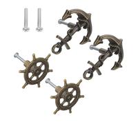 Ciieeo Juego de 4 Tiradores para Armarios y Cajones de Muebles Tiradores Metálicos Retro Diseño de Timón y Ancla Acabado en Bronce Envejecido Asas de Mueble Vintage para Decoración