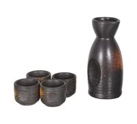 Ciieeo Juego de Cerámica para Servir Sake Japonés, Tetera Grande Color Amarillo Jade, 1 Jarra y 4 Tazas Ochoko, Set Tradicional para Hogar y Restaurante, Adecuado para Calentar y