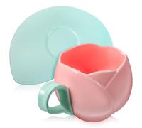 Ciieeo Juego de Taza y Platillo Estilo Retro Capacidad 300ml de Cerámica con Diseño de Tulipán Resistente al Calor y Fácil de Limpiar para Fiesta Verano