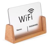 Ciieeo Letrero de Mesa Wifi para Invitados Panel Acrílico Transparente y Base de Madera de 12X16 CM Señal de Contraseña de Red para Negocios Cartel Compacto para Restaurante y Oficina