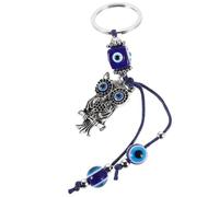 Ciieeo Llavero Búho Ojo Azul Mal de Ojo, Aleación de Zinc y Cuentas de 12 Mm, Colgante para Bolso o Llaves, Accesorio Creativo para Mujer, Charm Hecho a Mano, Amuleto Decorativo