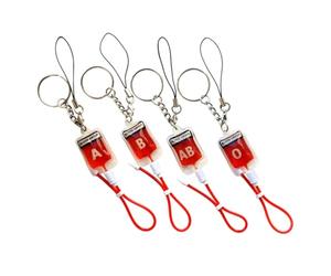 Ciieeo Llavero Colgante Tipo Sangre 4 Piezas Pequeño Plástico Color Rojo Muestra Grupos Sanguíneos Accesorio Versátil Para Bolso, Mochila y Teléfono Móvil Obsequio Decorativo