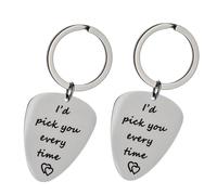 Ciieeo Llaveros de Guitarra Creativos de Acero Inoxidable, 2 Piezas Plateadas, Colgantes Prácticos, Obsequio Original para Día de San Valentín y Amantes Música