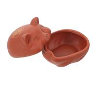 Ciieeo Mini Olla de Cerámica Marrón con Forma de Cerdo y Tapa, Tradicional y Resistente al Calor para Guisar Sopas, Pollo y Verduras en Horno o Mesa