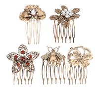 Ciieeo Peinetas Laterales Vintage Cabello de Aleación Perlas y Gemas, Set de 5 Piezas, Horquillas Retro Decorativas para Mujer, Accesorios Pelo en Estilo Clásico