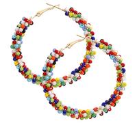 Ciieeo Pendientes Aros Mujer Bohemios de Cuentas de Resina Coloridos, Colgantes Circulares Grandes para Fiesta y Uso Diario, Joyas Originales y Delicadas para Obsequio de Mujer