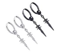 Ciieeo Pendientes Clip de Oreja Hip Hop Unisex Metal Negro y Plata 4 Piezas Accesorios Moda Pareja Uso Diario Tamaño Medio