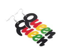 Ciieeo Pendientes Colgantes de Madera con Letra Queen Diseño Creativo Africano Estilo Redondo Impreso Joyas para Mujer Regalo para Fiestas y Cumpleaños