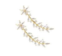 Ciieeo Pendientes Trepadores con Diseño de Flores y Gemas de Imitación Dorados, Pendientes Delicados para Mujer, sin Perforación, Joyería Elegante para Boda y Uso Diario