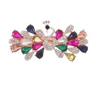 Ciieeo Pinza Pelo Mecanismo de Resorte Cómodo y Antideslizante Diseño Floral de Pavo Real y Gemas de Imitación Accesorios Elegantes para Bodas y Fiestas