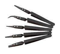 Ciieeo Pinzas de Precisión Antimagneticas y Antiestáticas de Plástico Negro Mango de Acero Inoxidable, Juego de 5 Unidades, Resistentes al Calor para Electrónica y Mantenimiento