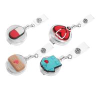 Ciieeo Porta Credencial Retráctil de Pvc Suave Clip para Enfermería y Farmacia, 4 Unidades Diseño de Corazón, Pastilla, Nota y Estetoscopio, Adecuado para Uso en Hospitales y Oficinas