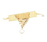 Ciieeo Pulsera de Cadena de Mano Dorada de Aleación para Mujer Anillo Ajustable, Diseño Étnico de Oriente Próximo, Cómoda y Resistente para Eventos Temáticos y Fiestas