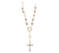 Ciieeo Pulsera de Rosario Religiosa Cruz Católica, Cuentas de Cristal Rosa, Joyería Femenina para Uso Diario y Eventos, Accesorio Católico Elegante y Delicado para Mujer
