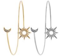Ciieeo Pulseras Pack de 2 Piezas de Brazalete Ajustables para Mujer Elegantes y Simples Diseño de Sol y Luna en Aleación Dorada y Plateada para Fiestas y Viajes