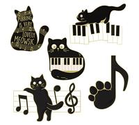 Ciieeo Set de 5 Broches Esmaltados de Aleación Diseño de Gato Negro y Notas Musicales Pines Divertidos y Lindos para Ropa y Mochilas Accesorios Creativos para Mujer Fiestas y Uso