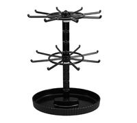 Ciieeo Soporte Giratorio de Joyas de Escritorio de Dos Niveles Organizador para Collares Pendientes y Pulseras Color Negro Diseño Ovalado y Estructura Resistente de Plástico Adecuado