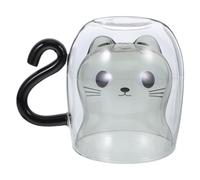 Ciieeo Taza de Gato de Vidrio Doble Pared, Capacidad 250-300ml, Diseño Adorable y Aislamiento Térmico para Halloween y Día Madre