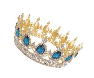 Ciieeo Tiara Barroca Redonda para Novia Gemas de Imitación Verdes y Dorados, Accesorio Elegante para Peinado de Boda, Tocado Femenino para Fiesta y Comunión