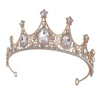 Ciieeo Tiara de Novia y Tiaras para Niñas Dorada de Aleación de Zinc, Rhinestone y Acrílico, Tocado de Boda y Cumpleaños, para Novia y Niñas, Foto Prop