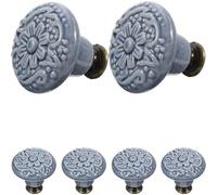 Ciieeo Tiradores de Cerámica para Cajones y Armarios 6 Piezas Color Azul Estilo Rústico para Muebles de Dormitorio y Tocador Perillas Decorativas Resistentes y Prácticas