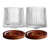 Ciieeo Vasos para Whisky Giratorios con Base, Juego de 2 Vasos de Cóctel Transparentes de Cristal, Accesorios para Barra en Hogar y Fiestas, Diseño Exclusivo para Licor y Bebidas