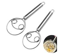 CIIUFDIQN Paquete de 2 batidores de masa de acero inoxidable para cocinar, batidor de masa de pan de estilo holandés, herramienta de mano para masa de pan, pasteles, pasteles, plata