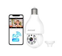 CiKiKWXO 2K 3MP Camara Vigilancia WiFi Interior/Exterior Bombilla (2.4/5 GHz) con Visión Nocturna en Color, Detección de Movimiento, Audio Bidireccional, Alexa, E27 Estándar (Pack1)