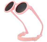 CIKJUK Gafas de sol polarizadas para bebé con correa ajustable, marco redondo suave para recién nacidos, niñas, niños, lentes de sol para bebés de 0 a 36 meses, color rosa V1
