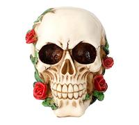Cikonielf Estatuilla De Resina, Esqueleto De Calavera con Flor De Rosa, Escultura De Cabeza Horrible, Manualidades para La Decoración del Hogar De Navidad Festiva De Halloween