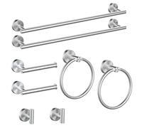 Cilee Juego de 8 Piezas de Accesorios de baño de níquel Cepillado, Barra de Toalla de baño de 24 Pulgadas + Anillo de Toalla + Soporte de Papel higiénico + Gancho de Toalla para Bata, Juego de