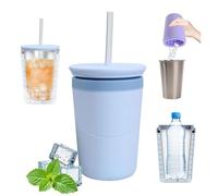 Cilindro Cubiteras Para Hielo, Cubitera Silicona, Mini Cubitos De Hielo, Vaso Cafe Para Llevar Con Hielos, Tapa, Pajita Y Revestimiento De Acero Inoxidable