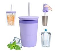 Cilindro Cubiteras Para Hielo, Cubitera Silicona, Mini Cubitos De Hielo, Vaso Cafe Para Llevar Con Hielos, Tapa, Pajita Y Revestimiento De Acero Inoxidable